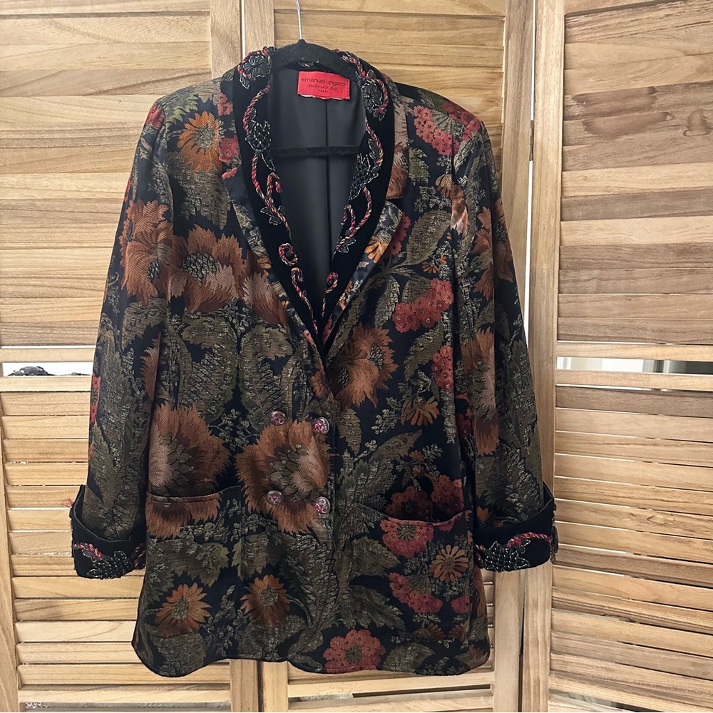 Emanuel Ungaro Vintage Velvet Floral Embroidered Blazer